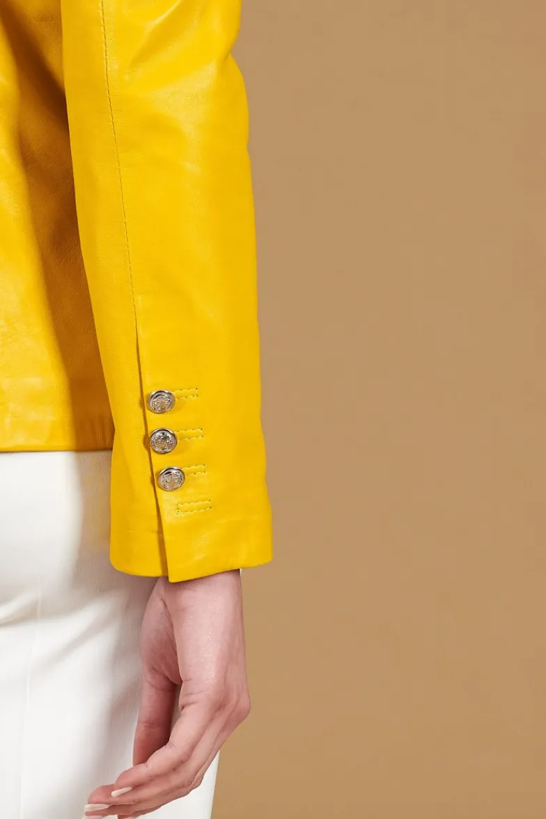 Donna D'Arienzo Kelly - Giacca blazer doppio petto in pelle naturale gialla