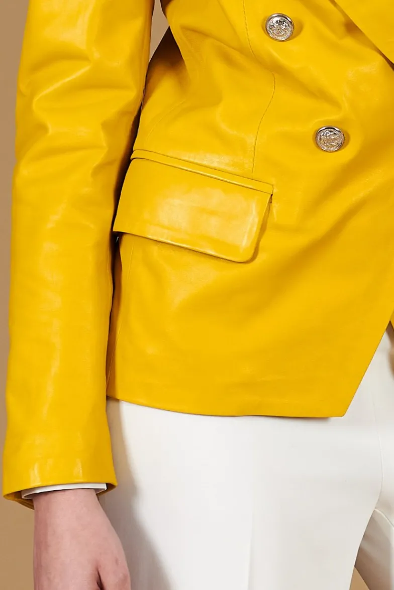 Donna D'Arienzo Kelly - Giacca blazer doppio petto in pelle naturale gialla