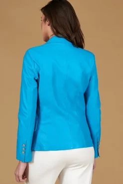 Donna D'Arienzo Kelly - Giacca blazer doppio petto in pelle naturale azzurra