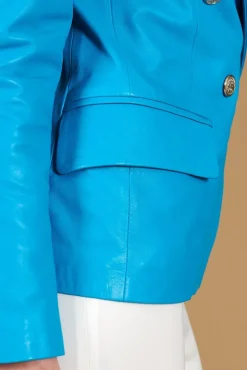 Donna D'Arienzo Kelly - Giacca blazer doppio petto in pelle naturale azzurra