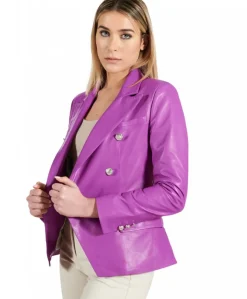 Donna D'Arienzo Kelly - Giacca blazer doppio petto in pelle naturale glicine