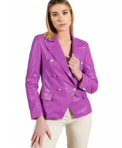 Donna D'Arienzo Kelly - Giacca blazer doppio petto in pelle naturale glicine