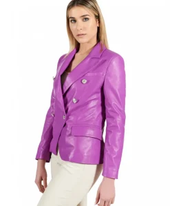 Donna D'Arienzo Kelly - Giacca blazer doppio petto in pelle naturale glicine