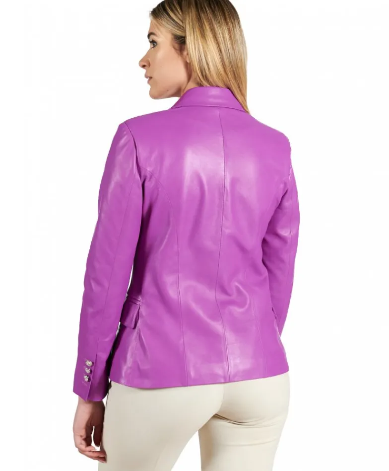 Donna D'Arienzo Kelly - Giacca blazer doppio petto in pelle naturale glicine