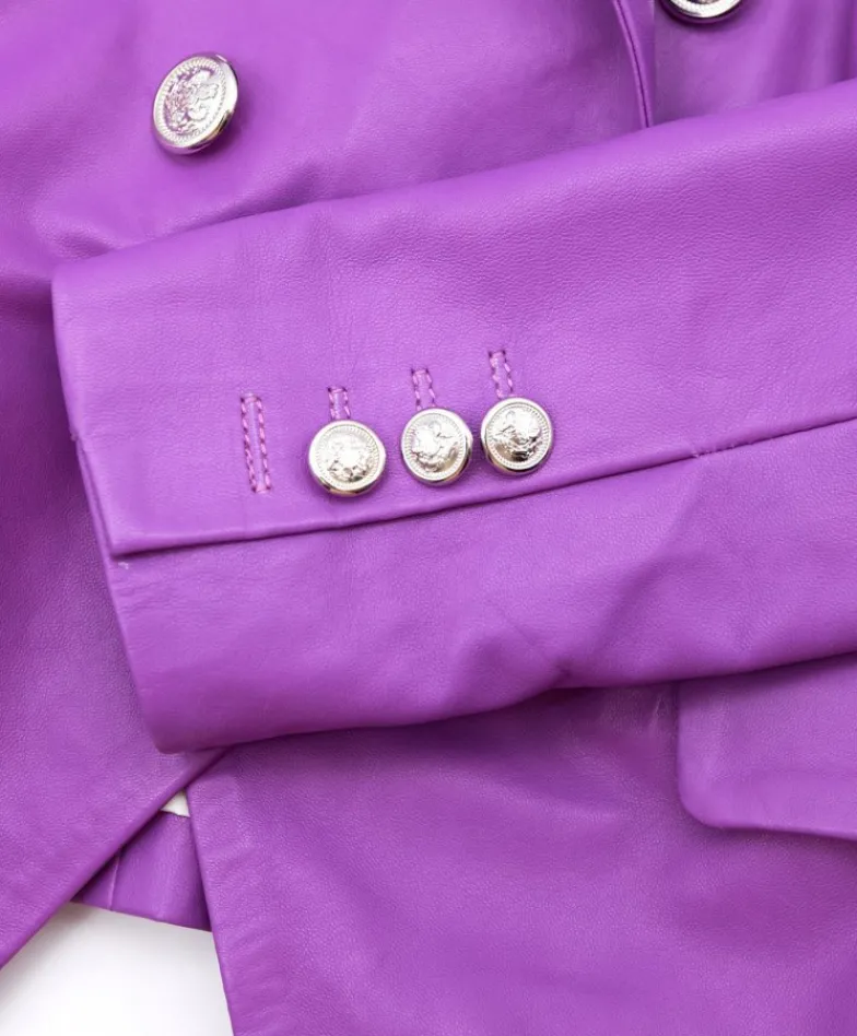 Donna D'Arienzo Kelly - Giacca blazer doppio petto in pelle naturale glicine