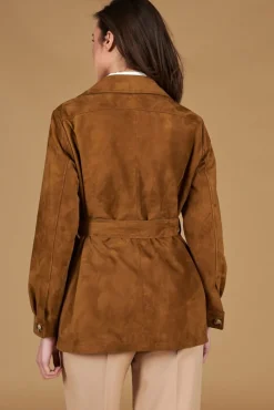 Donna D'Arienzo Kerry - Giacca sahariana in camoscio color cuoio con cintura