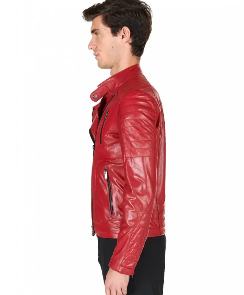 Uomo D'Arienzo Kevin - Chiodo in pelle vintage rossa doppia chiusura sinistra e destra