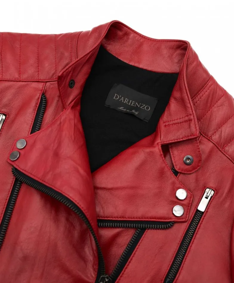 Uomo D'Arienzo Kevin - Chiodo in pelle vintage rossa doppia chiusura sinistra e destra