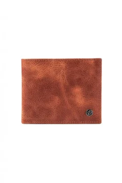 D'Arienzo Larry - Portafoglio classico in pelle color cuoio compatto pieghevole due ante