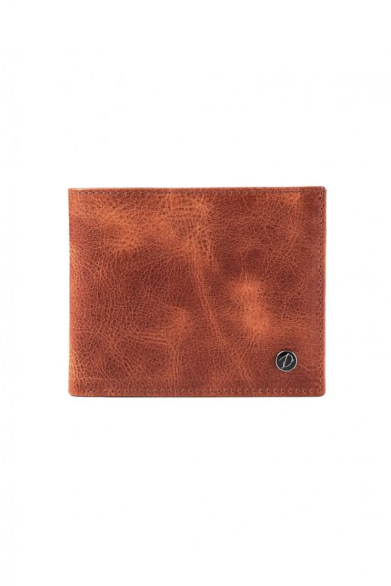 D'Arienzo Larry - Portafoglio classico in pelle color cuoio compatto pieghevole due ante