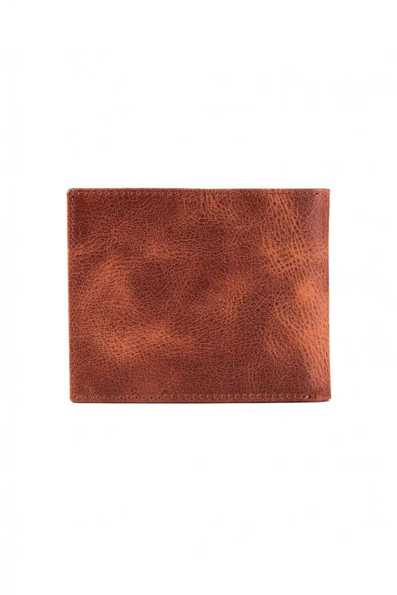 D'Arienzo Larry - Portafoglio classico in pelle color cuoio compatto pieghevole due ante