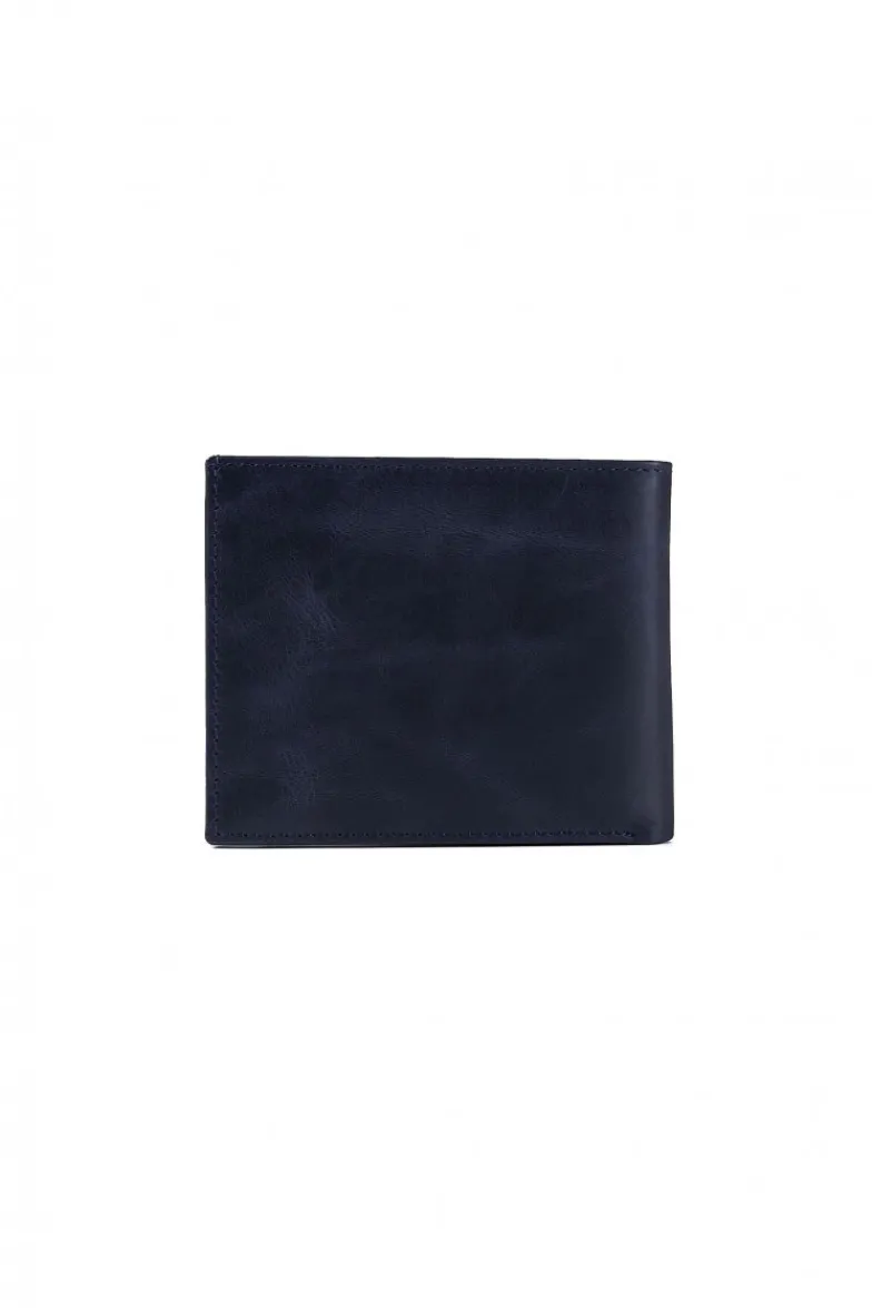 D'Arienzo Larry - Portafoglio classico in pelle blu compatto pieghevole due ante