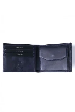 D'Arienzo Larry - Portafoglio classico in pelle blu compatto pieghevole due ante