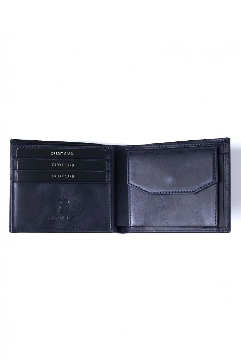 D'Arienzo Larry - Portafoglio classico in pelle blu compatto pieghevole due ante