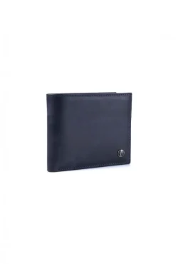 D'Arienzo Larry - Portafoglio classico in pelle blu compatto pieghevole due ante