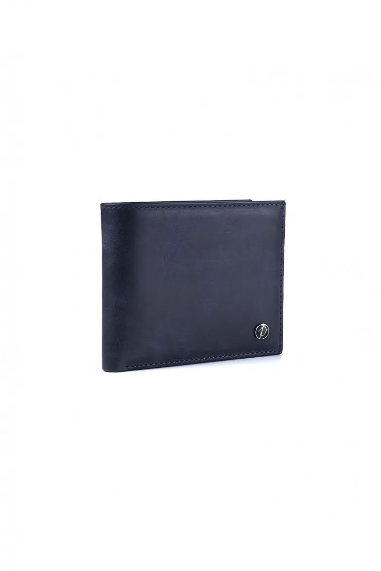 D'Arienzo Larry - Portafoglio classico in pelle blu compatto pieghevole due ante