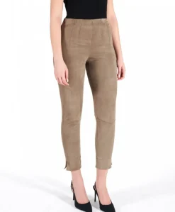 Donna D'Arienzo Leggings - Leggings in pelle scamosciata elasticizzata color fango