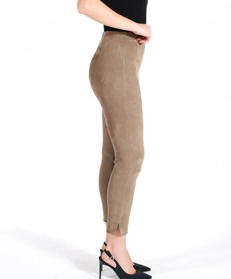 Donna D'Arienzo Leggings - Leggings in pelle scamosciata elasticizzata color fango