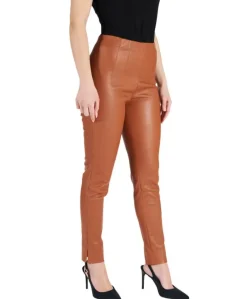 Donna D'Arienzo Leggings - Leggings in pelle cognac elasticizzata effetto liscio