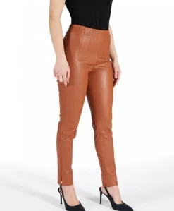 Donna D'Arienzo Leggings - Leggings in pelle cognac elasticizzata effetto liscio