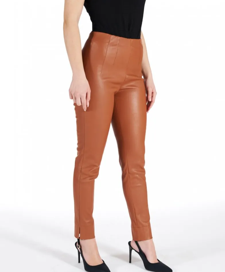 Donna D'Arienzo Leggings - Leggings in pelle cognac elasticizzata effetto liscio