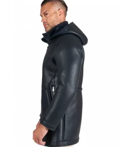 Uomo D'Arienzo Liam - Cappotto montone blu Shearling uomo cappuccio staccabile
