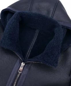 Uomo D'Arienzo Liam - Cappotto montone blu Shearling uomo cappuccio staccabile
