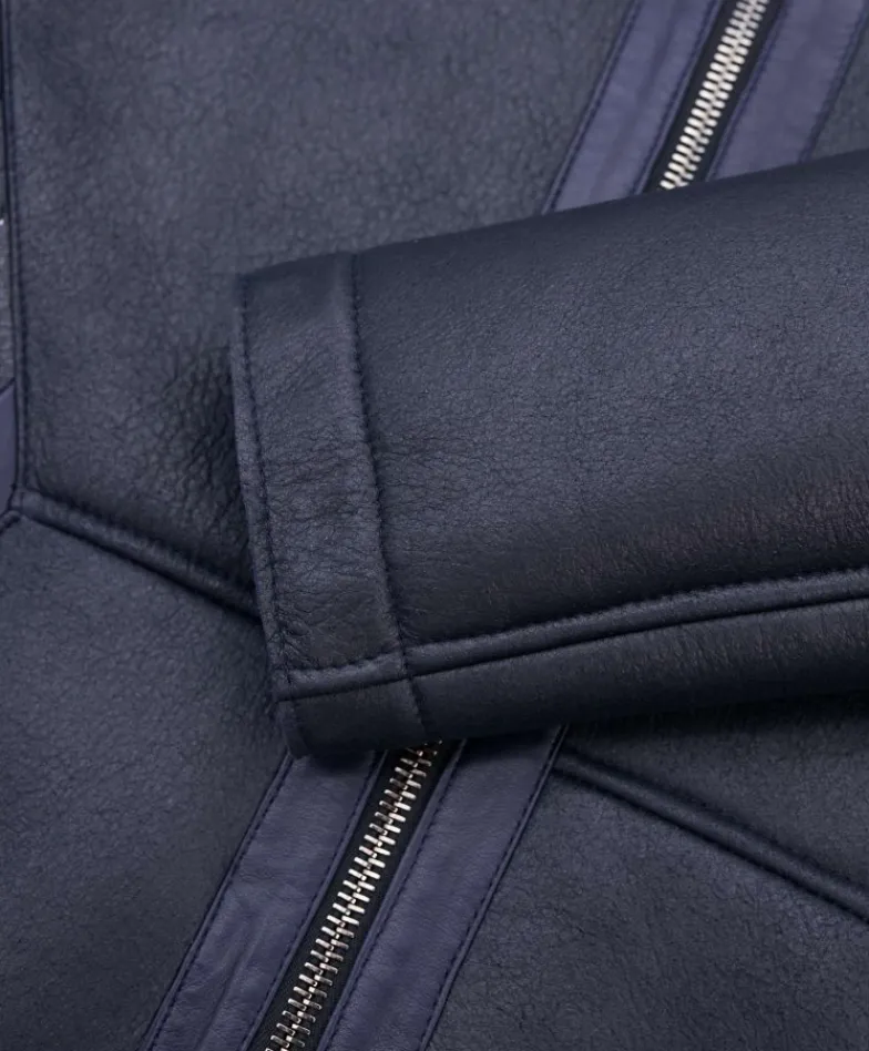 Uomo D'Arienzo Liam - Cappotto montone blu Shearling uomo cappuccio staccabile