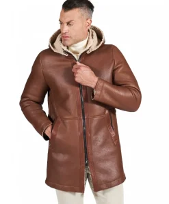 Uomo D'Arienzo Liam - Cappotto montone cuoio Shearling uomo cappuccio staccabile