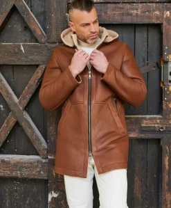 Uomo D'Arienzo Liam - Cappotto montone cuoio Shearling uomo cappuccio staccabile