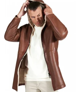 Uomo D'Arienzo Liam - Cappotto montone cuoio Shearling uomo cappuccio staccabile