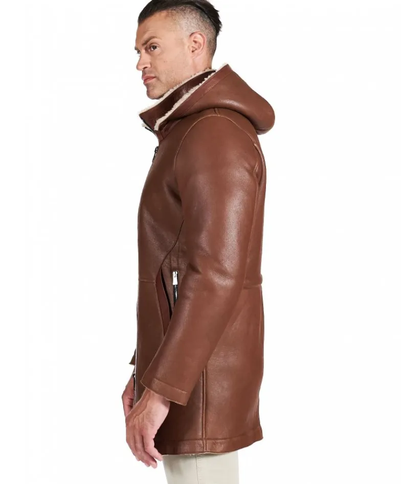 Uomo D'Arienzo Liam - Cappotto montone cuoio Shearling uomo cappuccio staccabile