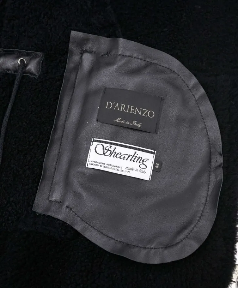 Uomo D'Arienzo Liam - Cappotto montone nero Shearling uomo cappuccio staccabile