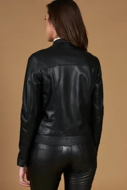Donna D'Arienzo Linda - Giacca biker in pelle nera nappa effetto liscio