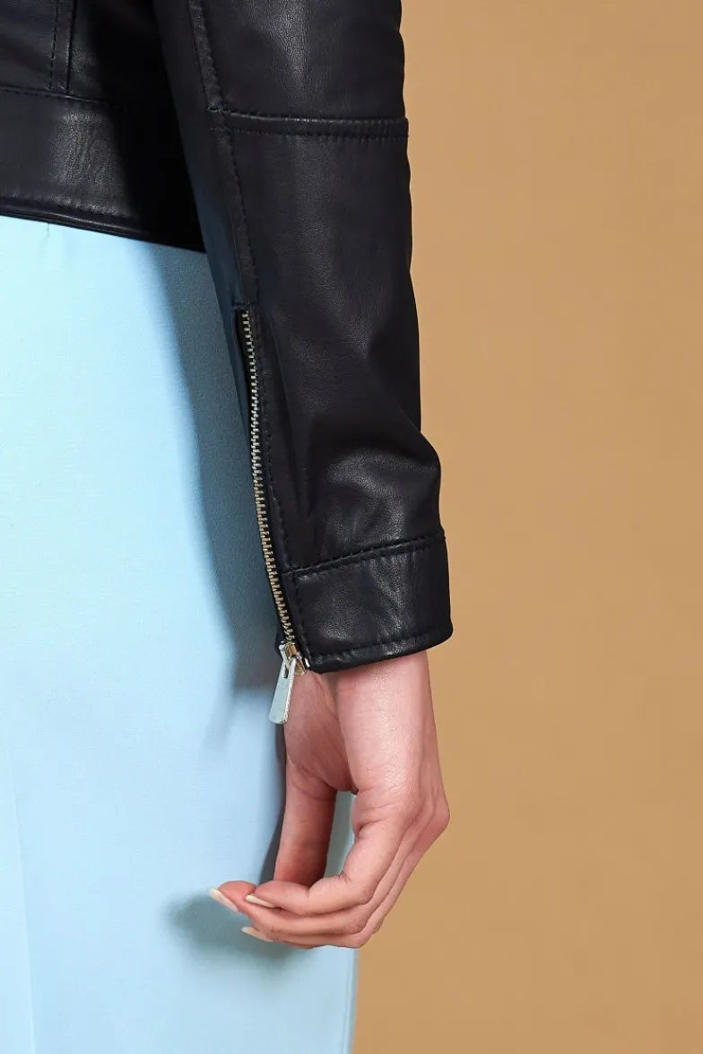 Donna D'Arienzo Linda - Giacca biker in pelle naturale blu avion effetto liscio