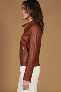 Donna D'Arienzo Linda - Giacca biker in pelle cuoio effetto vintage
