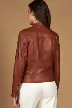 Donna D'Arienzo Linda - Giacca biker in pelle cuoio effetto vintage