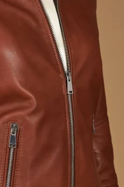 Donna D'Arienzo Linda - Giacca biker in pelle cuoio effetto vintage