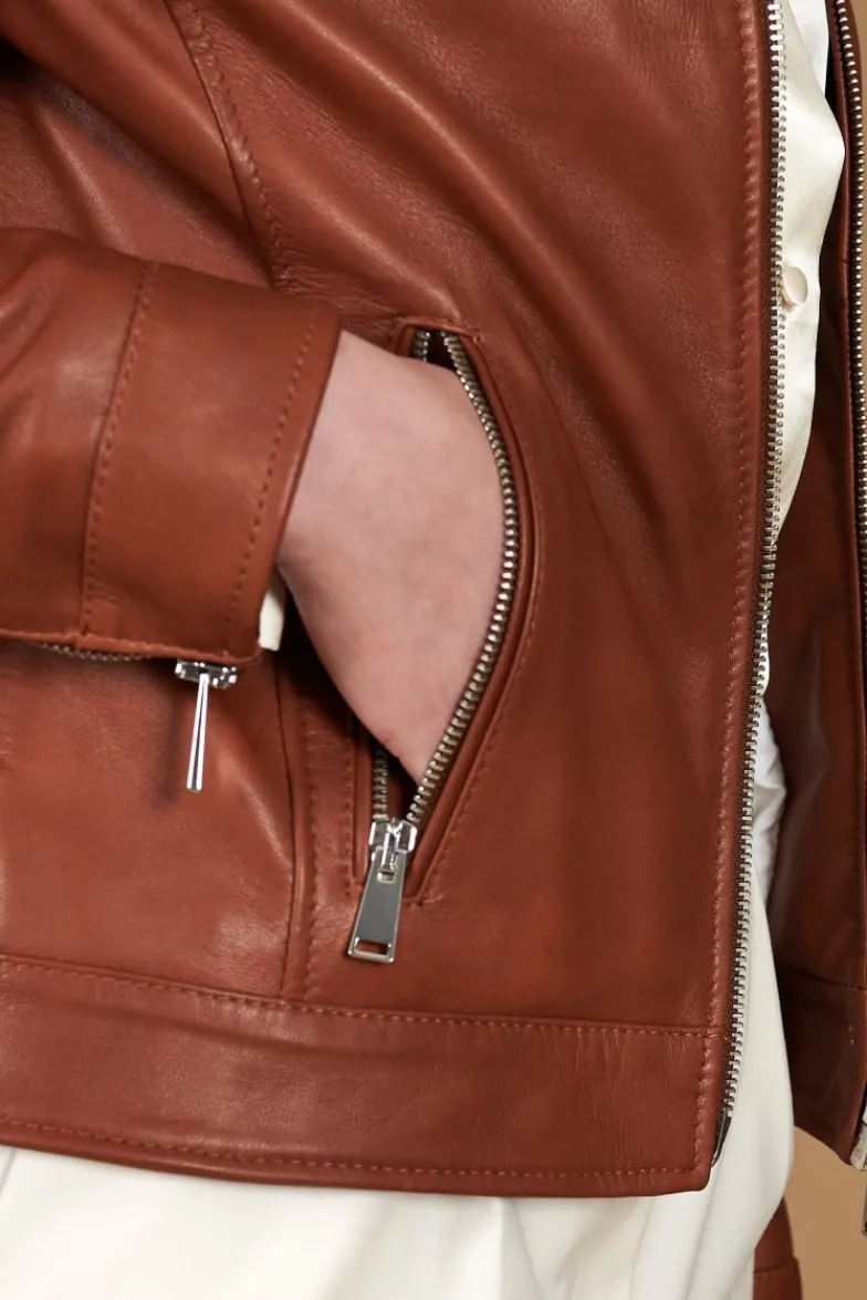 Donna D'Arienzo Linda - Giacca biker in pelle cuoio effetto vintage