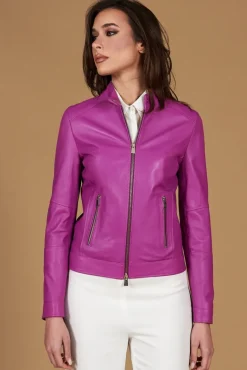 Donna D'Arienzo Linda - Giacca biker in pelle naturale glicine effetto liscio