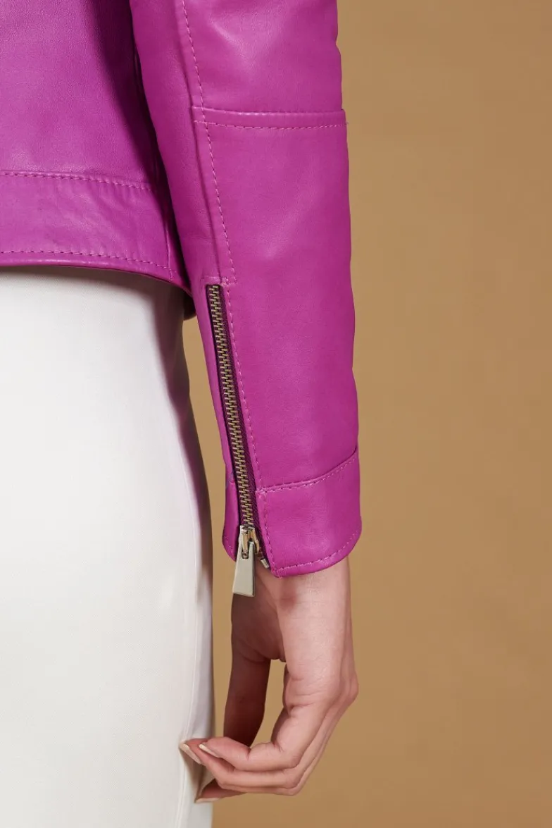 Donna D'Arienzo Linda - Giacca biker in pelle naturale glicine effetto liscio