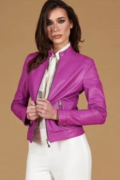 Donna D'Arienzo Linda - Giacca biker in pelle naturale glicine effetto liscio