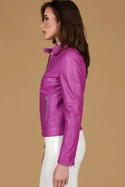 Donna D'Arienzo Linda - Giacca biker in pelle naturale glicine effetto liscio