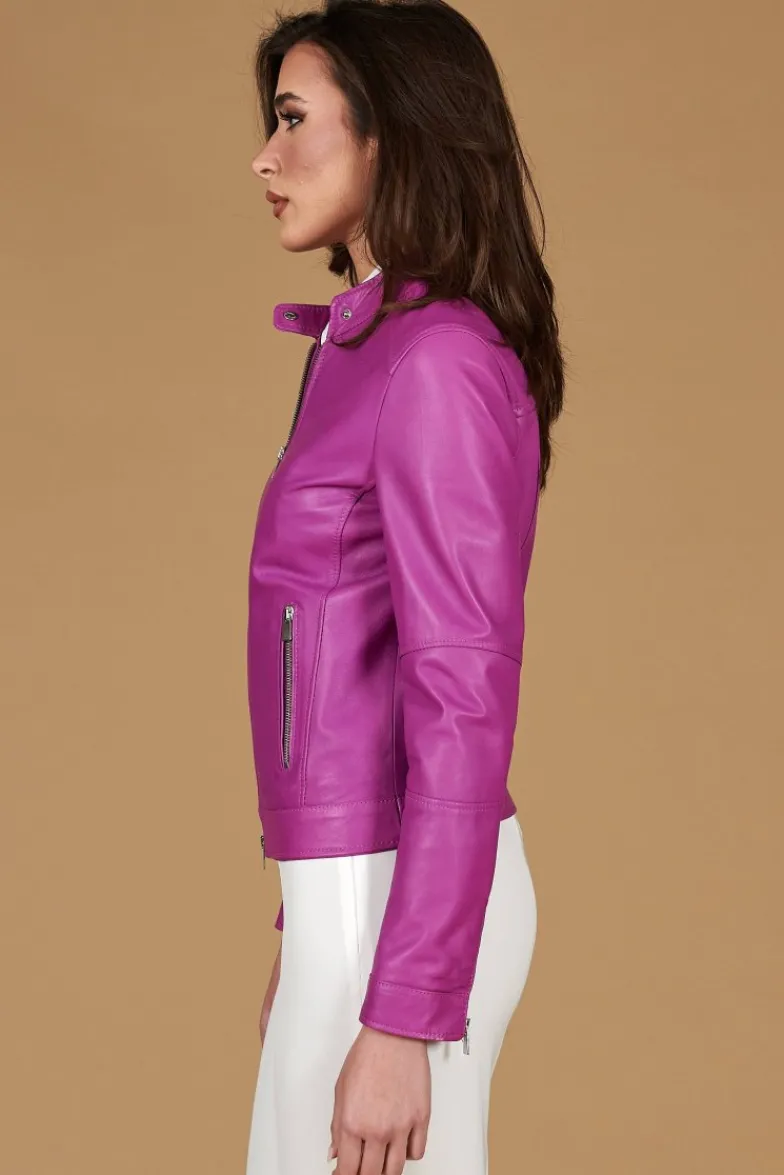 Donna D'Arienzo Linda - Giacca biker in pelle naturale glicine effetto liscio