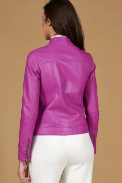 Donna D'Arienzo Linda - Giacca biker in pelle naturale glicine effetto liscio