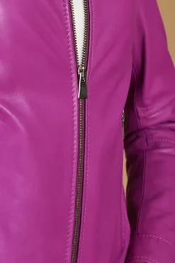 Donna D'Arienzo Linda - Giacca biker in pelle naturale glicine effetto liscio