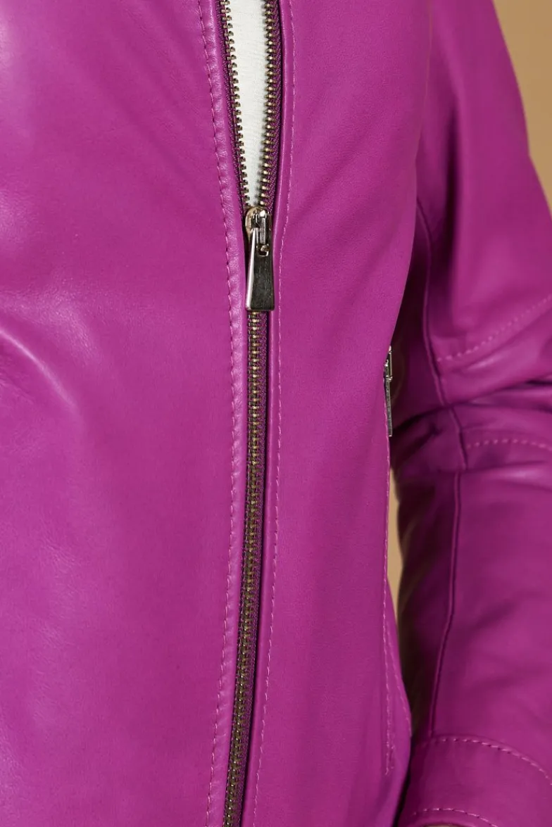 Donna D'Arienzo Linda - Giacca biker in pelle naturale glicine effetto liscio