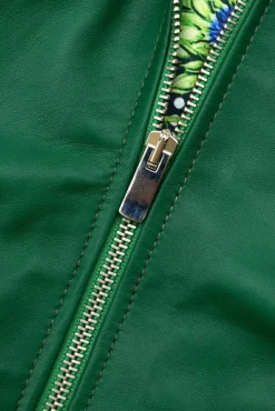 Donna D'Arienzo Linda - Giacca biker in pelle naturale verde effetto liscio