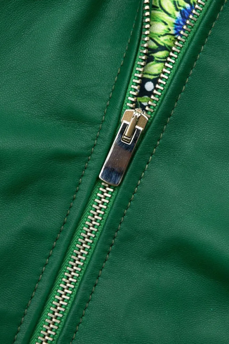 Donna D'Arienzo Linda - Giacca biker in pelle naturale verde effetto liscio