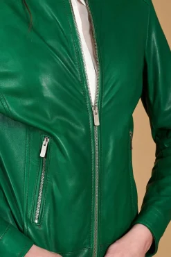 Donna D'Arienzo Linda - Giacca biker in pelle naturale verde effetto liscio